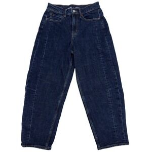 Old Navy Barrel Leg Jeans Women 4 Blue High Rise Seamed Front Dark Wash Denim